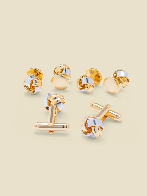 The Black Tux Accessories | Cufflinks & Studs*Mixed Knot Silver & Gold Cufflinks & Studs Set