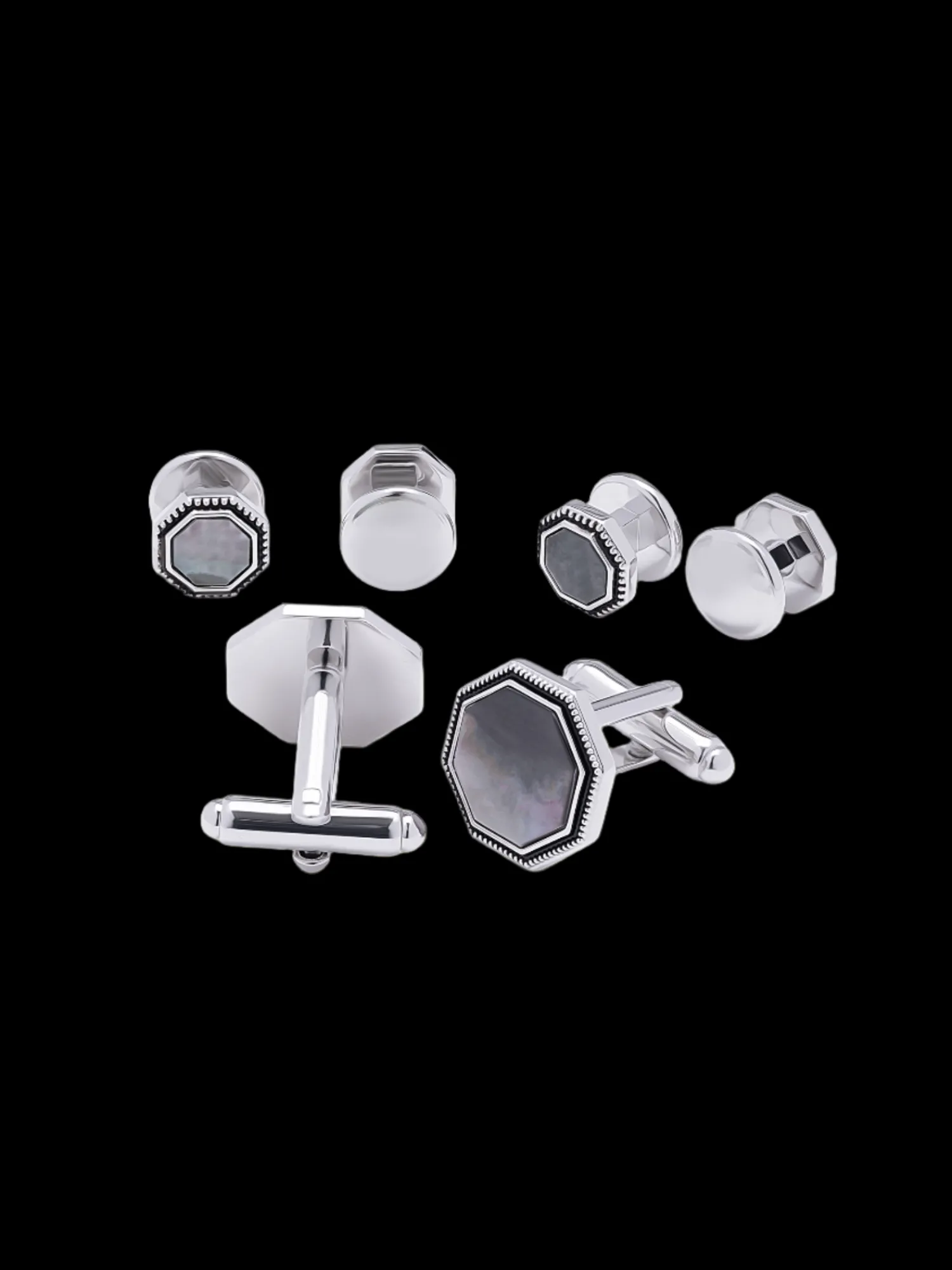 The Black Tux Accessories | Cufflinks & Studs*Octagon Milgrain Mother of Pearl Cufflinks & Studs Set