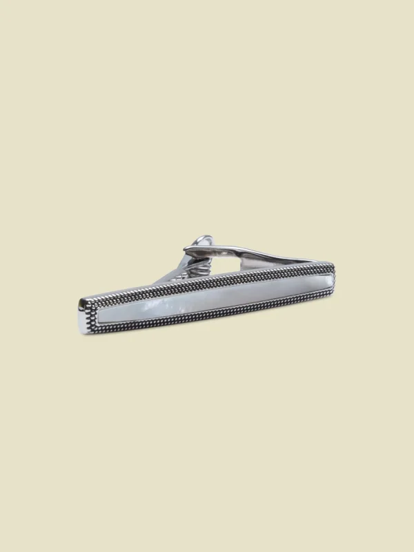 The Black Tux Accessories*Silver Milgrain Mother of Pearl Tie Bar