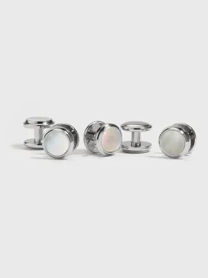 The Black Tux Accessories | Cufflinks & Studs*Silver Pearl Button Studs